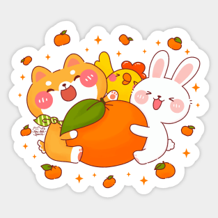 Shiba Inu Bunny Chick Orange Sticker